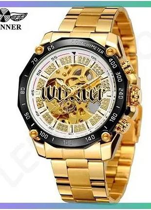 Механические часы forsining 8186 gold-white steel для мужчин с автоподзаводом и водонепроницаемостью 3 sku_aber_1059-0236