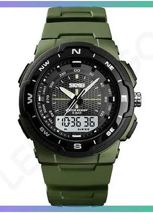 Часы skmei 1454ag army green спортивные водонепроницаемые с будильником и хронографом для мужчин sku_aber_1080-1510