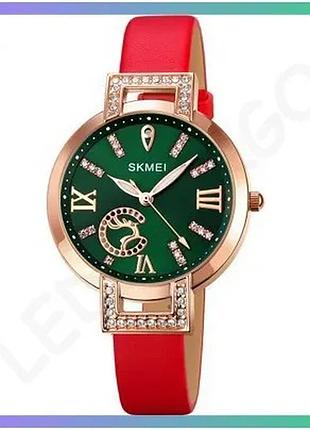 Жіночі годинники skmei 1977rd red кварцові з римськими цифрами та шкіряним ремінцем для повсякденного sku_aber_1080-2085