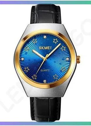 Женские часы skmei 2058bu с стальным корпусом и кожаным ремешком блакитные классические кварцевые 35 м sku_aber_1080-2867
