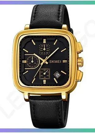 Часы skmei 2182gd gold водонепроницаемые кварцевые мужские с черным ремешком и секундомером sku_aber_1080-2491