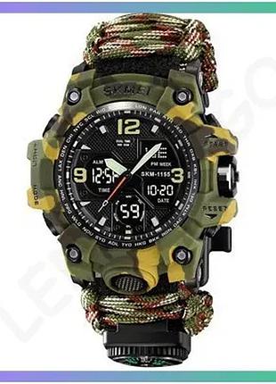 Спортивний годинник skmei camo green кварцовий чоловічий з будильником і секундоміром водонепроникний sku_aber_1080-2537