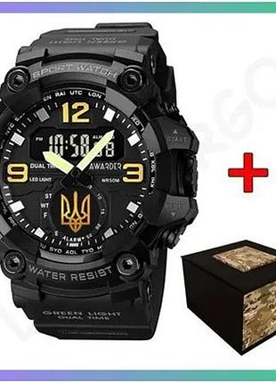 Наручные часы awarder 003 тризуб золото black спортивные кварцевые с функциями будильника и хронографа sku_aber_1202-0164