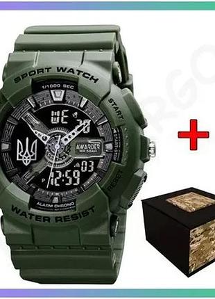 Годинник awarder 005 тризуб army green чоловічий спортивний з будильником хронографом календарем sku_aber_1202-0469