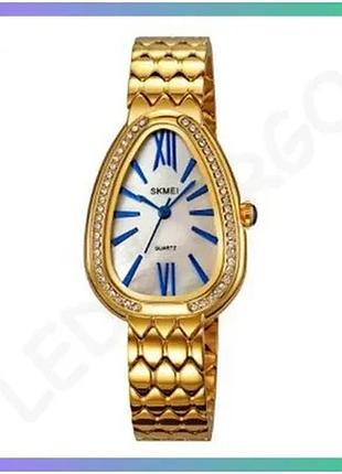 Женские часы skmei 2331gd gold кварцевые с римскими цифрами водонепроницаемые 30 м стальные 26 мм sku_aber_1080-2789