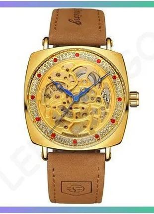 Годинник forsining 8274 gold механічний чоловічий квадратний стильною шкіряним ремінцем для повсякденн sku_aber_1059-0308