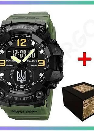 Годинник awarder 003 тризуб army green-black чоловічий спортивний водонепроникний з будильником і кале sku_aber_1202-0116