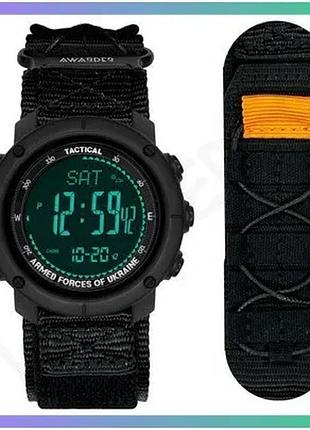 Чоловічі спортивні годинники awarder 036 nylon tactic чорні з будильником і секундоміром електронні 46 sku_aber_1202-0105