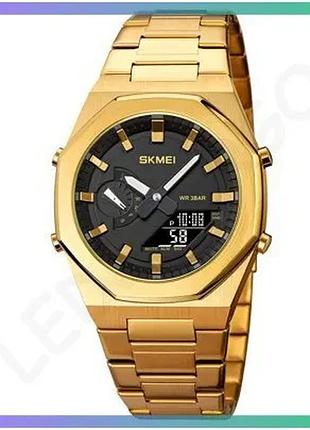 Часы skmei 1816gdbk золотистые мужские кварцевые с будильником и секундомером для повседневного ношени sku_aber_1080-1917