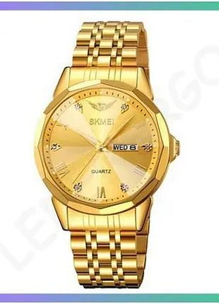 Женские часы skmei 2291gdgd gold-gold кварцевые с календарем круглая форма водонепроницаемые 30 м sku_aber_1080-2480