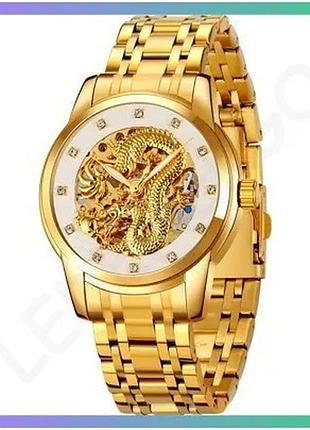 Чоловічі годинники skmei gold-silver механічні з автопідзаводом водонепроникні 30м стильний дизайн для sku_aber_1080-2756