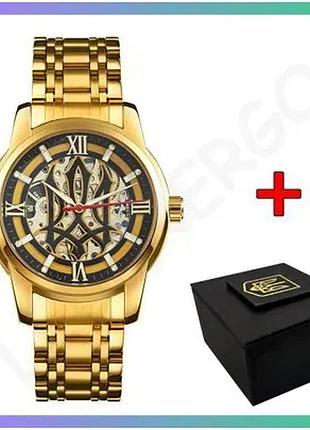Часовник awarder 025 sharp gold-black золотистый мужской кварцевый с римськими цифрами и нержавіючим б sku_aber_1202-0437