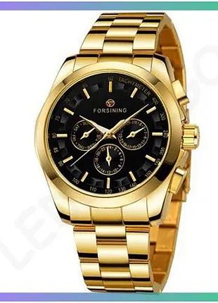Ч men's часы forsining gold-black механические с автоподзаводом водонепроницаемые 43 мм классические sku_aber_1059-0133