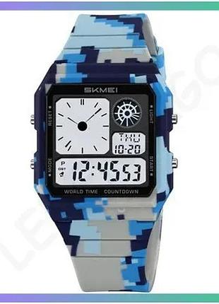 Электронные часы skmei camo blue квадратные водонепроницаемые с будильником и хронографом для мужчин и sku_aber_1080-2624