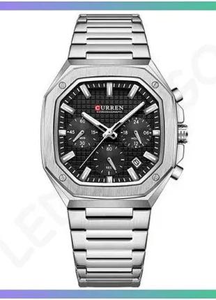 Годинник curren 8459 silver-black чоловічий кварцовий з хронографом і календарем водонепроникний 39мм sku_aber_1008-0474
