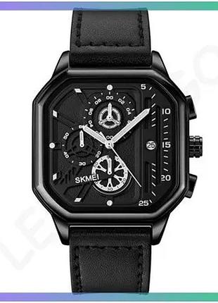 Ч men's watch skmei 1963bk black классические часы с календарем и секундомером кожаный ремешок sku_aber_1080-1798