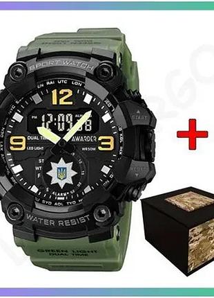 Часовник awarder 003 поліція army green-black спортивний чоловічий водонепроникний кварцевий с будильн sku_aber_1202-0151