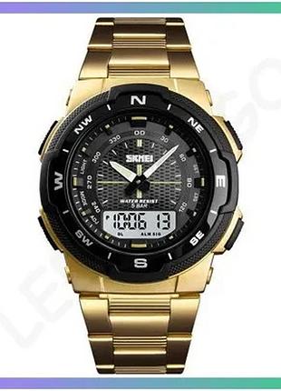 Часы skmei 1370gd gold спортивные кварцевые водонепроницаемые с будильником и секундомером для мужчин sku_aber_1080-1948