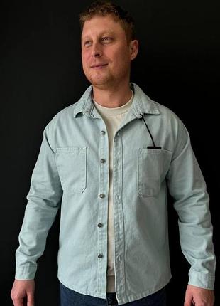 Стильна джинсова чоловіча сорочка john lucca s-xxl сорочка чоловіча м'ятна xxl