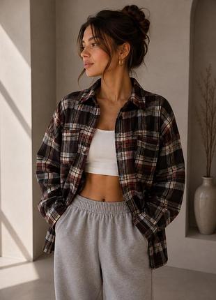 Утеплена сорочка-куртка в клітинку friful l oversize тепла жіноча