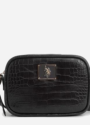 Чорна жіноча сумка крос-боді u.s. polo assn. crocodile embossed crossbody bag із тисненням під крокодила