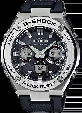 Мужские часы casio g-shock gst-w110-1a ударопрочные на солнечной батарее водозащита 200 м с подсветкой чёрный циферблат