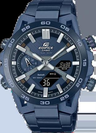Мужские часы casio edifice ecb-2000cb-2a на солнечной батарее карбоновый корпус водозащита 100 м с подсветкой синий циферблат
