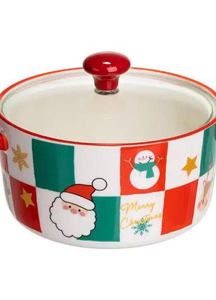 Ступница фарфоровая christmas новогодняя 800 (мл) с крышкой yiwu fm-cs-9c