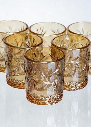 Набір чарок для віскі shot glass 6 штук по 75 мл коричневий hp-17-39