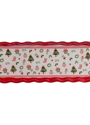 Сервірувальне новорічне блюдо для закусок merry christmas 36,5×13×3 (см) з порцеляни cr-1-16