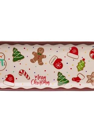Блюдо сервірувальне новорічне для закусок merry christmas 34×14×2 (см) блюдо прямокутне різдвяне з порцеляни cr-1-38