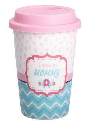 Стакан фарфоровый 420 мл с силиконовой крышкой i love my mommy rx-n240288lm