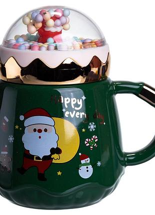 Чашка порцелянова з кришкою christmas 400 (мл) зелена yiwu fm-cs-41a