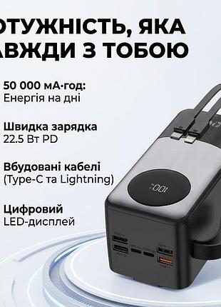 Зовнішній акумулятор (power bank) kpg kpg-502x 50000mah 22.5w з lcd дисплеєм