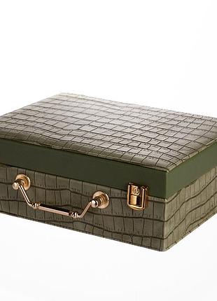 Шкатулка для украшений из эко кожи 19 отделений с зеркалом 23.5×14×8 см зеленый hp-5-20gr