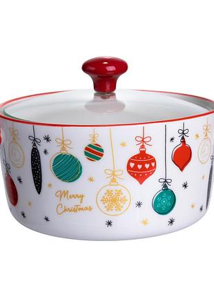 Ступница фарфоровая merry christmas новогодняя 800 (мл) с крышкой yiwu fm-cs-9b