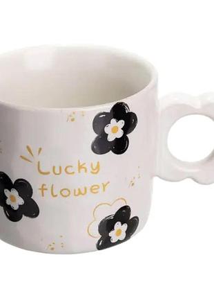 Чашка для чая и кофе фарфоровая lucky flower 250 мл красивая оригинальная на подарок белая fm-14d
