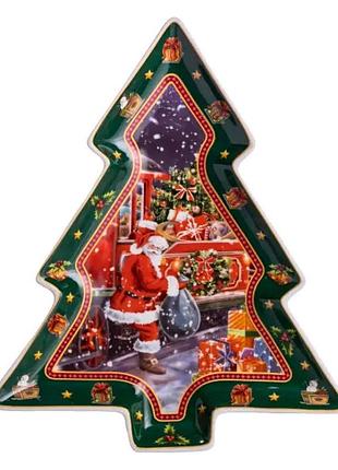 Сервировочное новогоднее блюдо для закусок с фарфора santa 29×24×2 (см) hp-sdhk-18