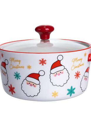 Ступница фарфоровая santa новогодняя 800 (мл) с крышкой yiwu fm-cs-9a