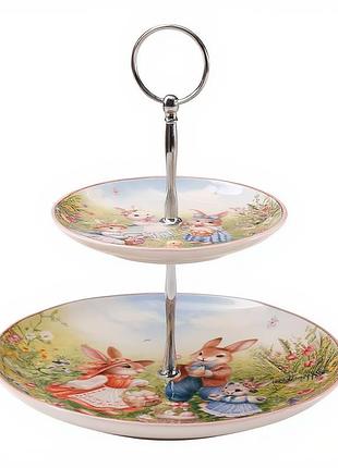 Этажерка rabbit family фарфоровая для фруктов и десертов 23*24 hp-7323-11