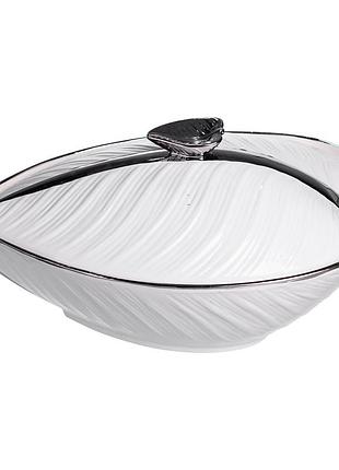 Ступница 800 (мл) фарфоровая 32×21×16 (см) с крышкой белый с серебром xl-4054as