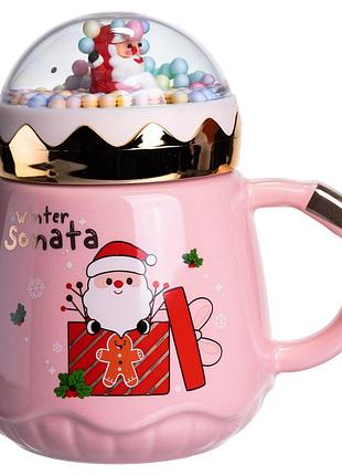 Чашка фарфоровая с крышкой christmas 400 (мл) розовая yiwu fm-cs-41c