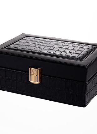 Шкатулка для украшений из эко кожи 10 отделений с зеркалом 20×14×8 см черный hp-5-19b