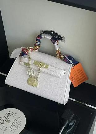 Шкіряна жіноча сумка hermes kelly з хустинкою стильна сумочка для дівчини гермес брендова класична для жінки