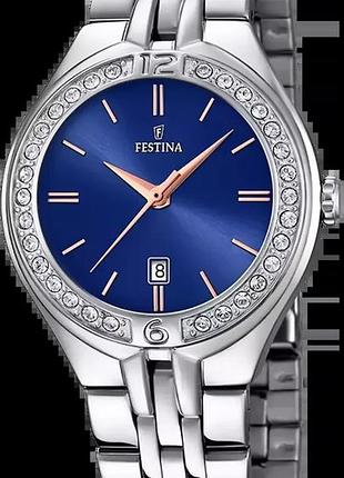 Женские часы festina mademoiselle f16867/5 стальной корпус синий циферблат
