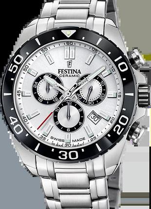 Мужские часы festina chrono swiss made f20042/1 стальной корпус водозащита 100 м серебристый циферблат