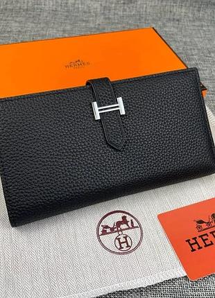 Брендове портмоне для жінки hermes жіночий шкіряний гаманець на кнопці великий кошельок для дівчини гермес