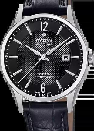 Мужские часы festina classics f20007/4 стальной корпус водозащита 100 м чёрный циферблат