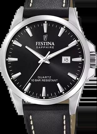 Мужские часы festina classics swiss made f20025/4 стальной корпус водозащита 100 м чёрный циферблат