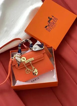 Шкіряна жіноча сумка hermes kelly з хустинкою стильна сумочка для дівчини гермес брендова класична для жінки